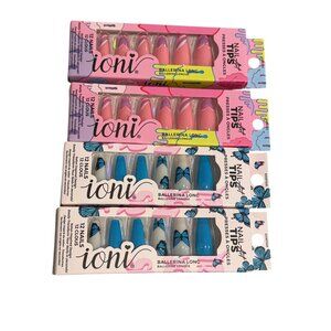 Ioni Press-On Nails – Pink Ombre & Blue Butterfly Ballerina Long Tips Set